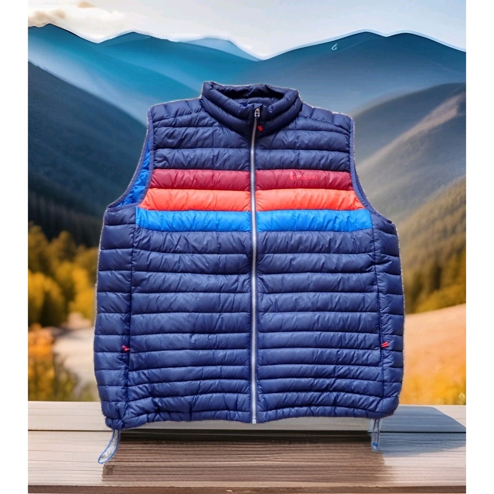 Cotopaxi Fuego Down Vest Mens XXXL Blue Excellent Puffer‎ Lightweight Striped